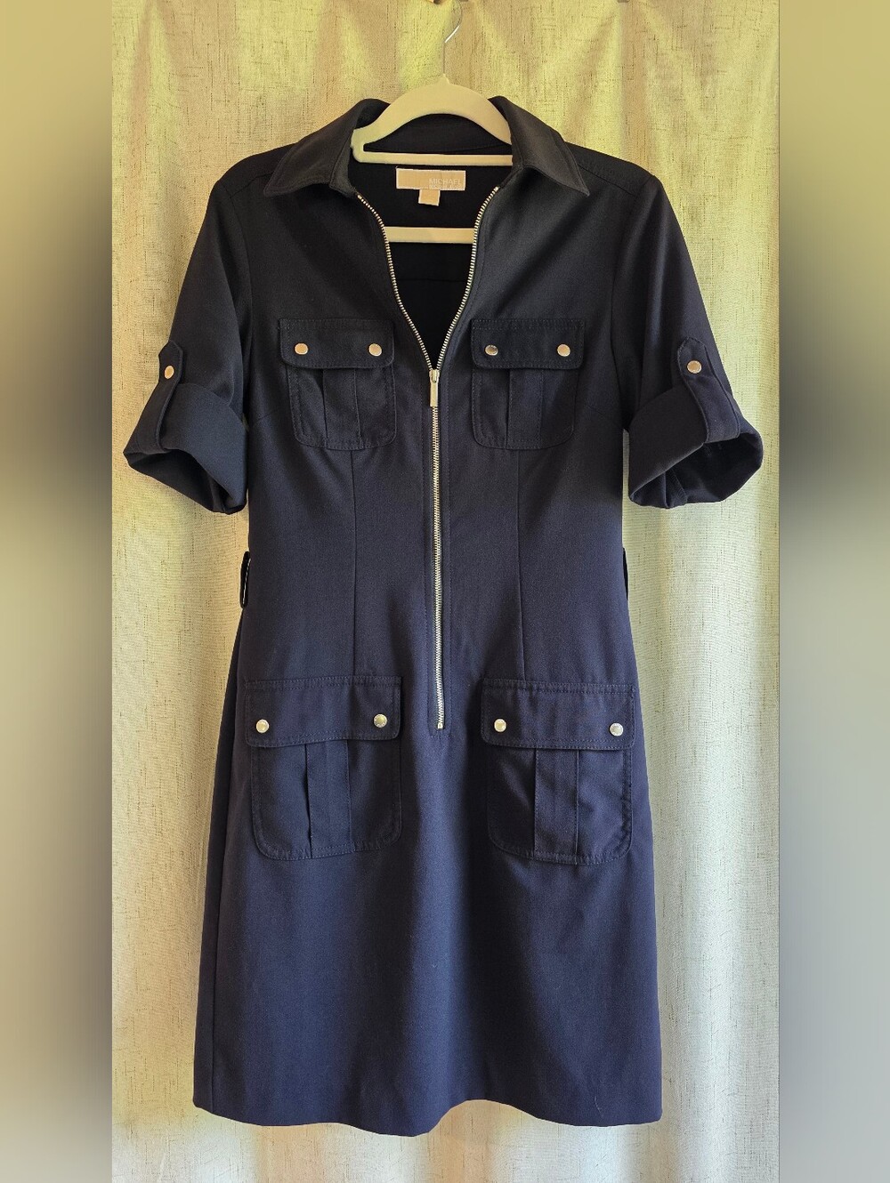 MICHAEL Michael Kors Navy Zip-Front Utility Midi Dress